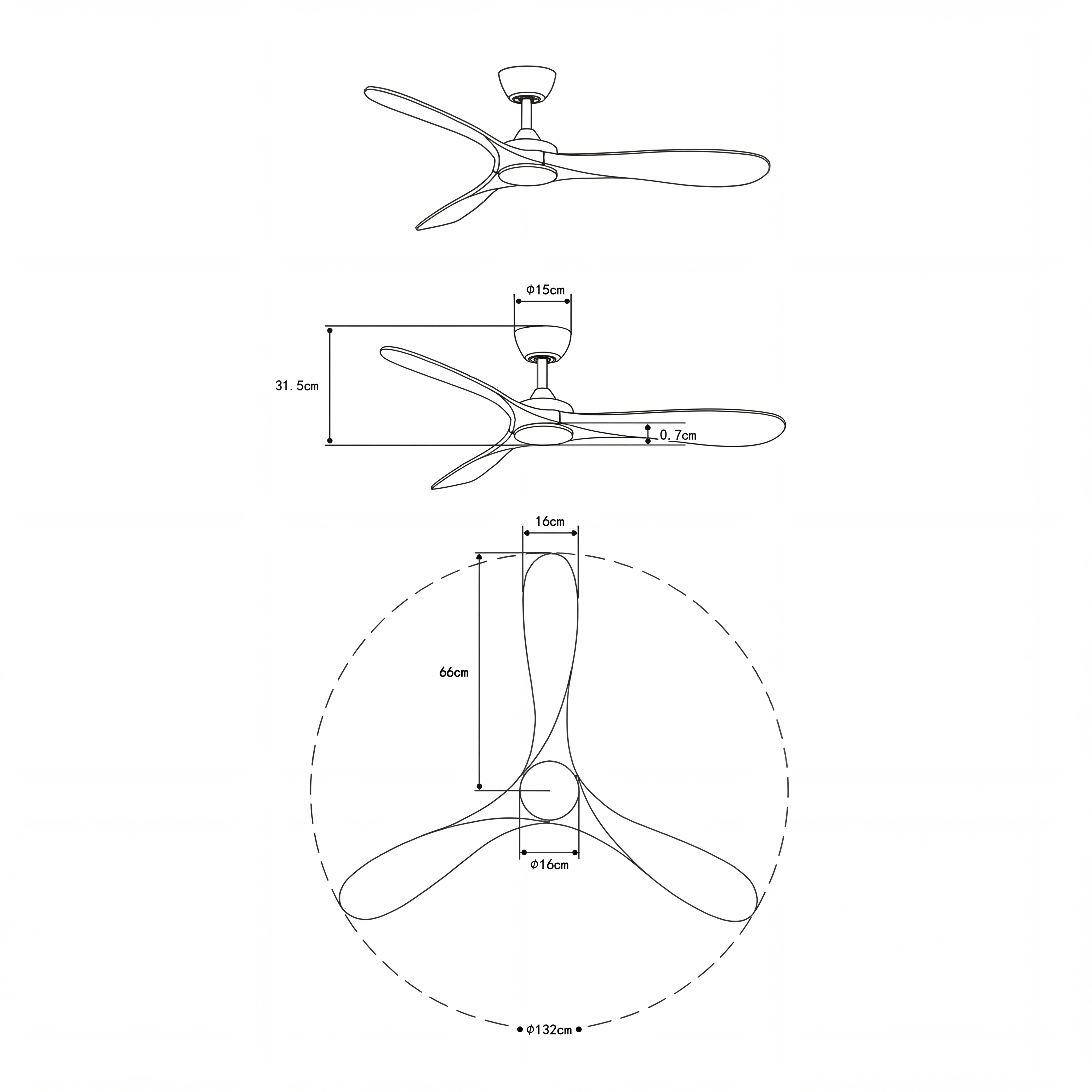 Boreal Deckenventilator 132 cm (10–25 m²) – 3 ABS-Flügel