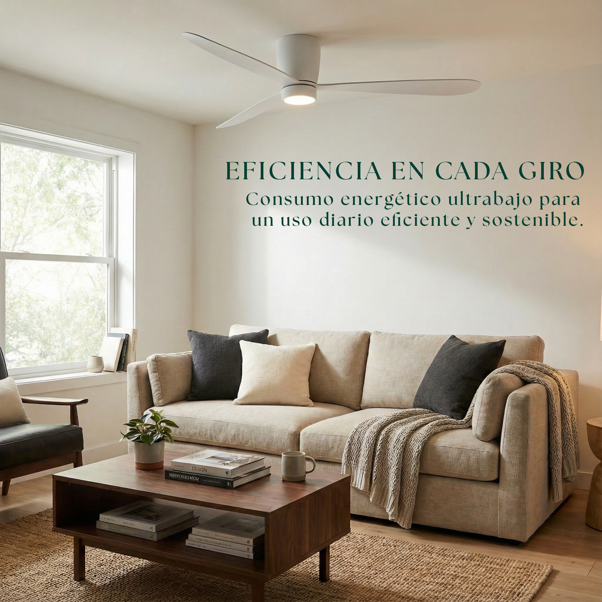 Sirocco Deckenventilator, 132 cm (für Räume von 10 bis 25 m²) – 3 Flügel aus ABS