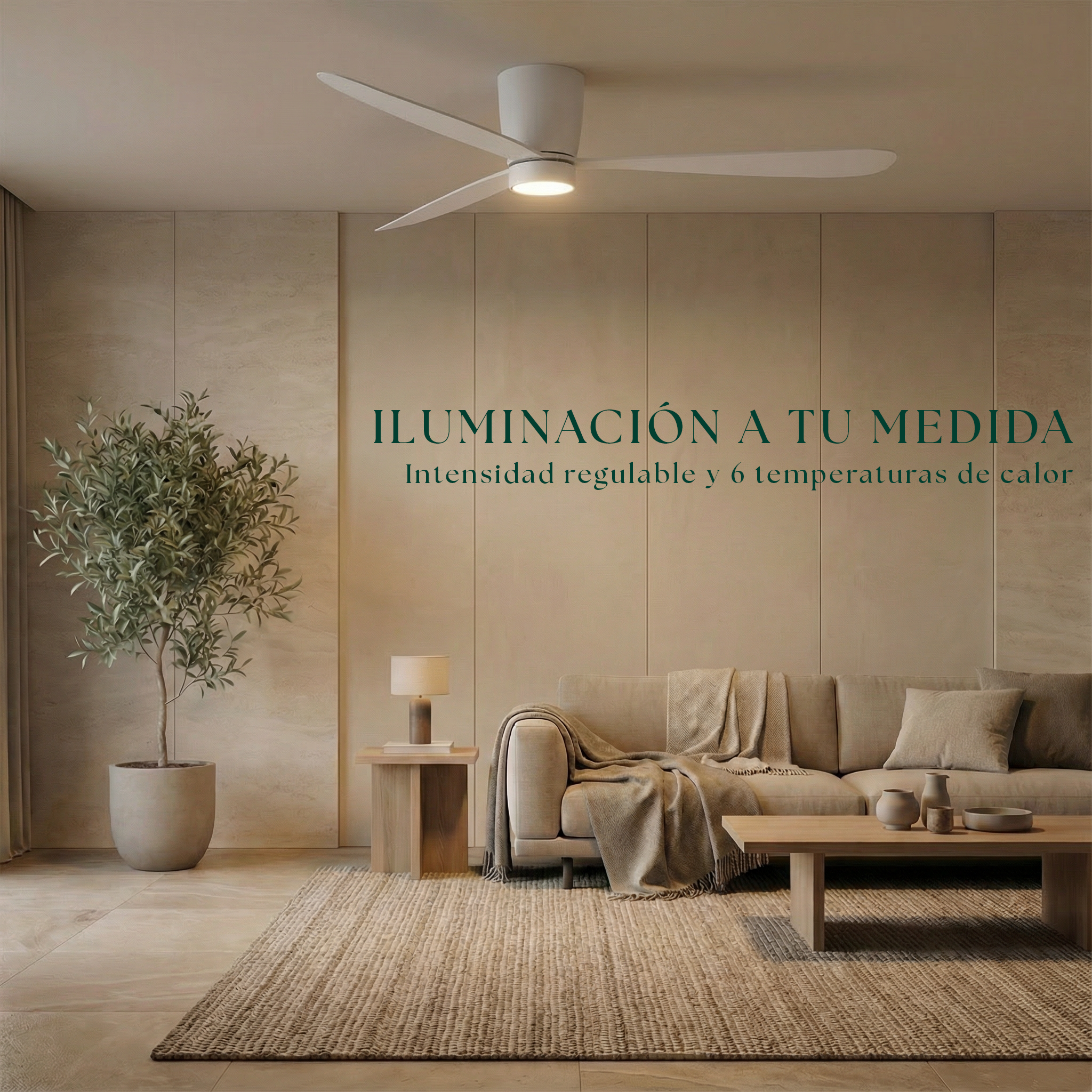Sirocco Deckenventilator, 132 cm (für Räume von 10 bis 25 m²) – 3 Flügel aus ABS