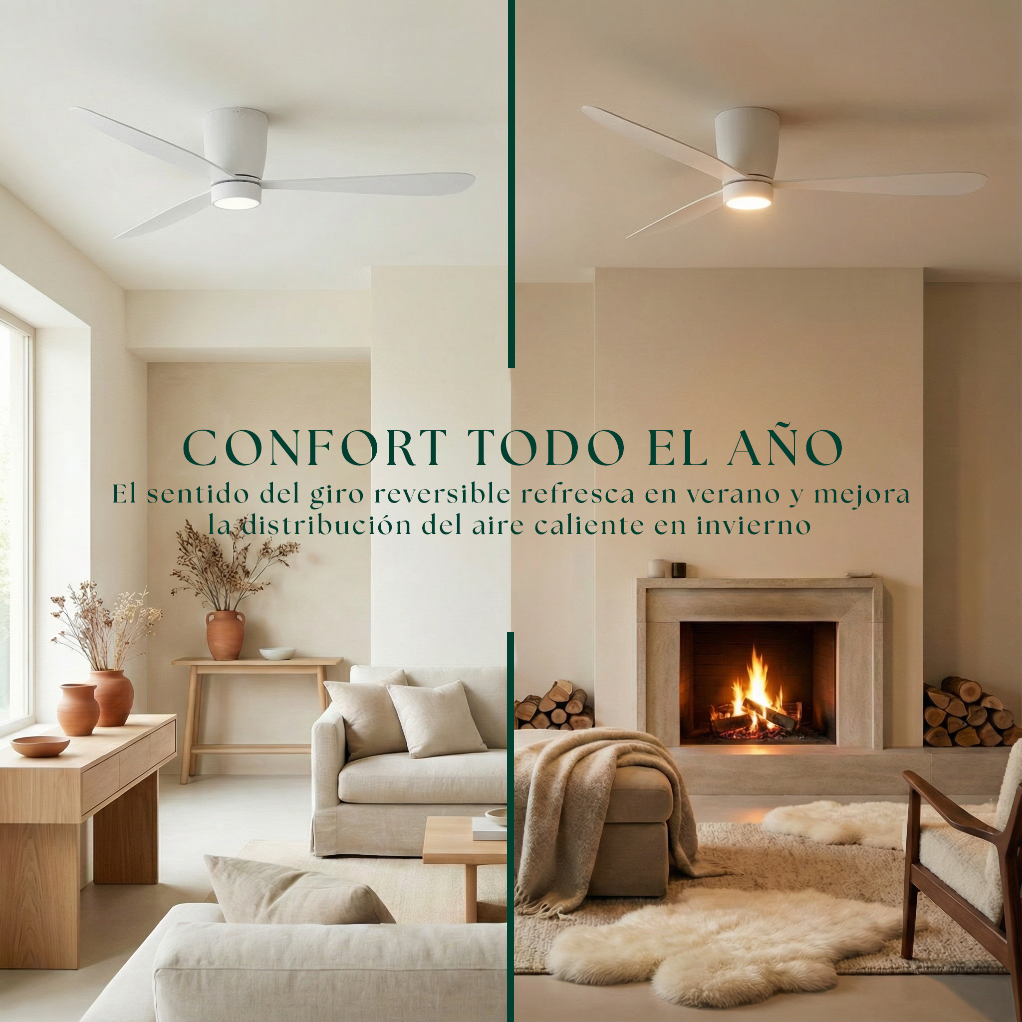 Sirocco Deckenventilator, 132 cm (für Räume von 10 bis 25 m²) – 3 Flügel aus ABS