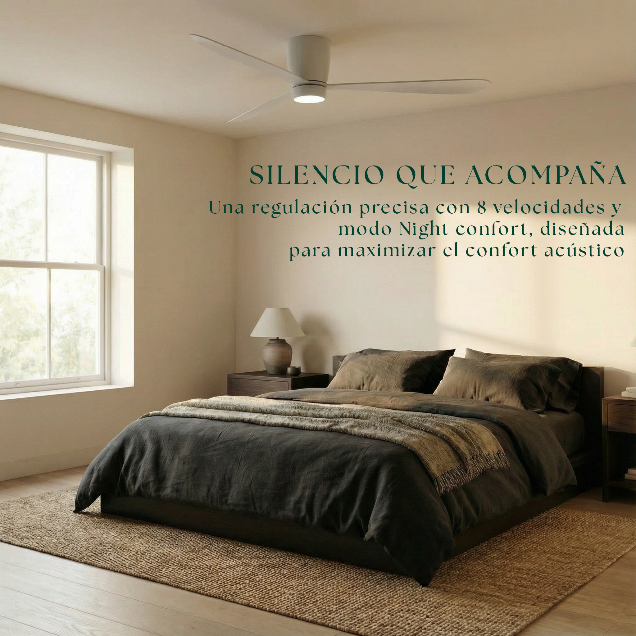 Sirocco Deckenventilator, 132 cm (für Räume von 10 bis 25 m²) – 3 Flügel aus ABS