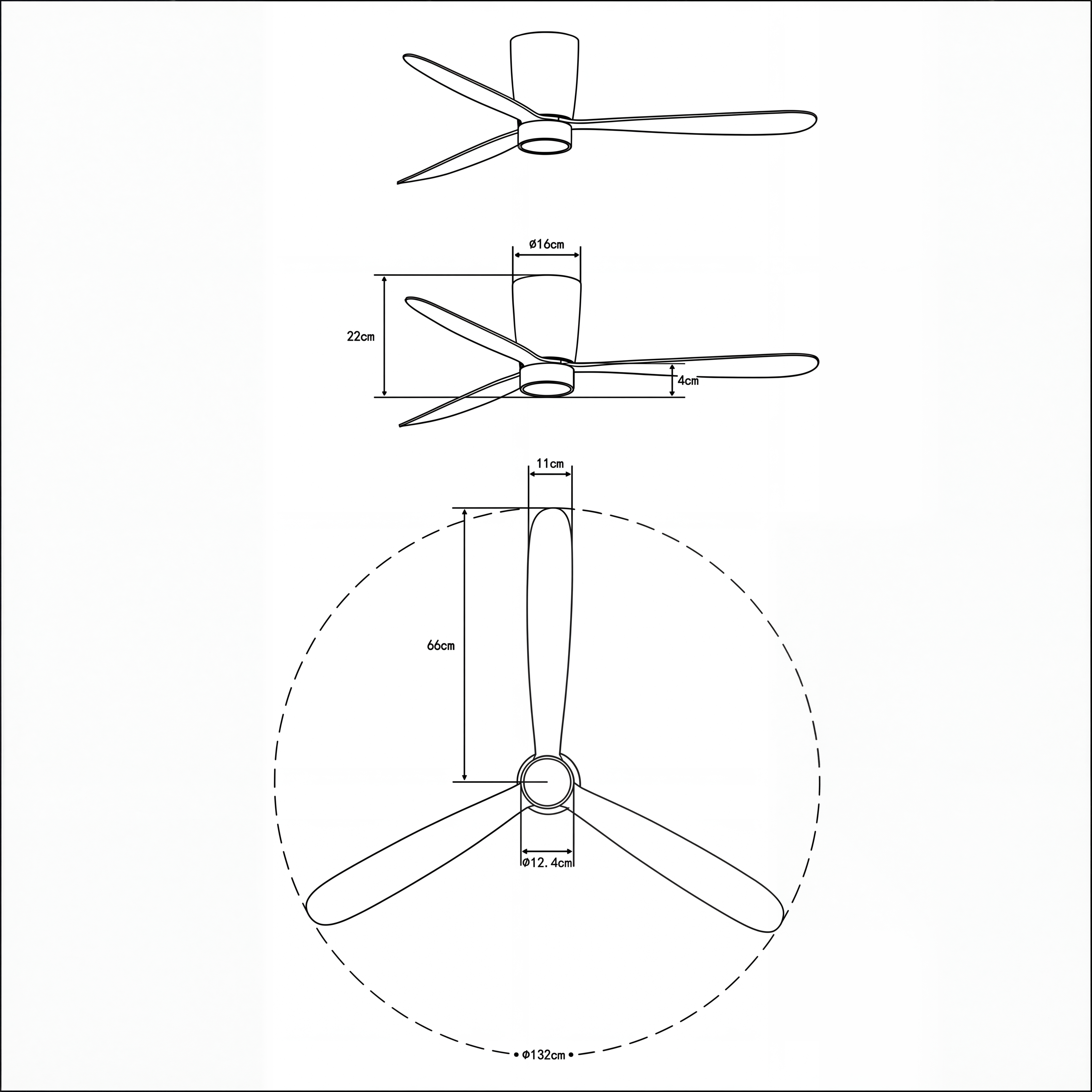 Sirocco Deckenventilator, 132 cm (für Räume von 10 bis 25 m²) – 3 Flügel aus ABS