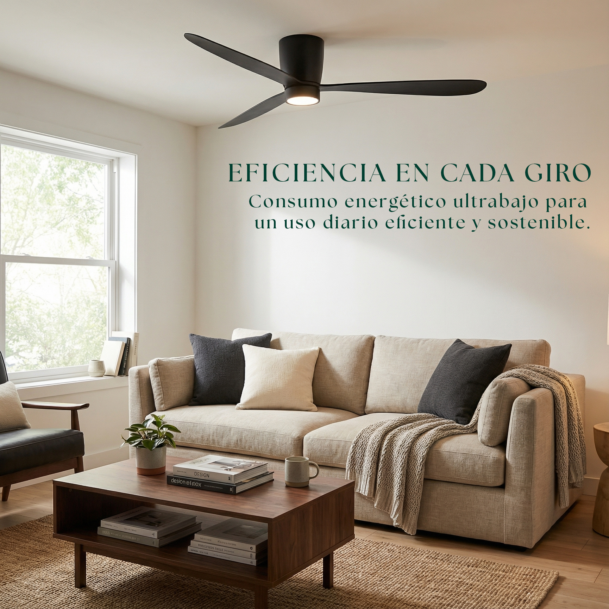 Sirocco Deckenventilator, 132 cm (für Räume von 10 bis 25 m²) – 3 Flügel aus ABS