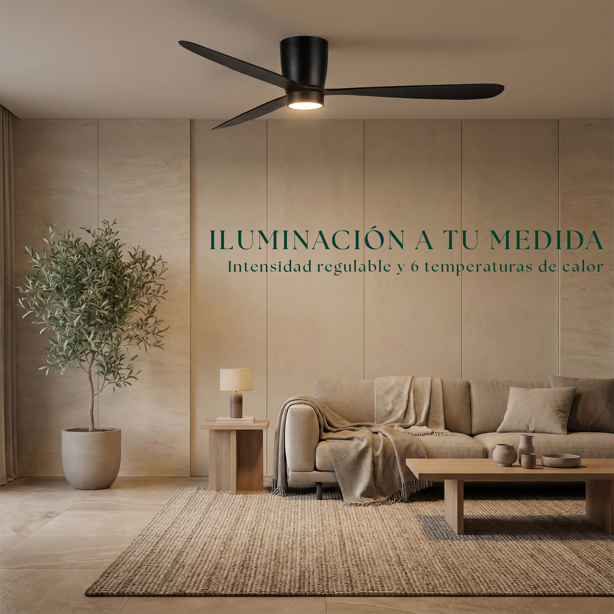 Sirocco Deckenventilator, 132 cm (für Räume von 10 bis 25 m²) – 3 Flügel aus ABS