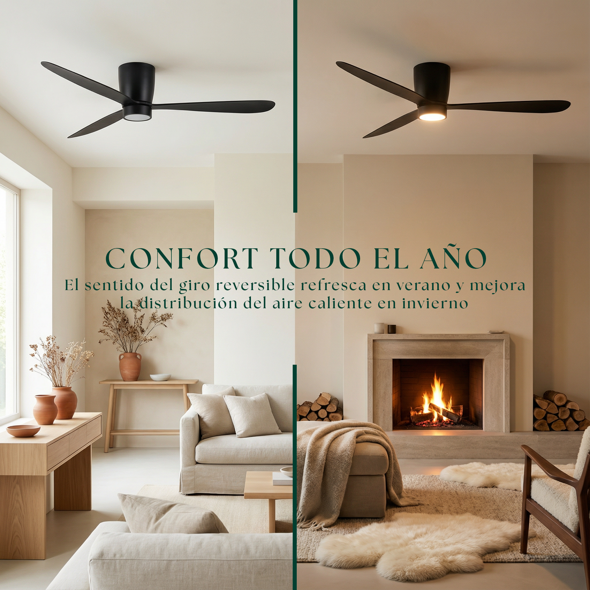 Sirocco Deckenventilator, 132 cm (für Räume von 10 bis 25 m²) – 3 Flügel aus ABS