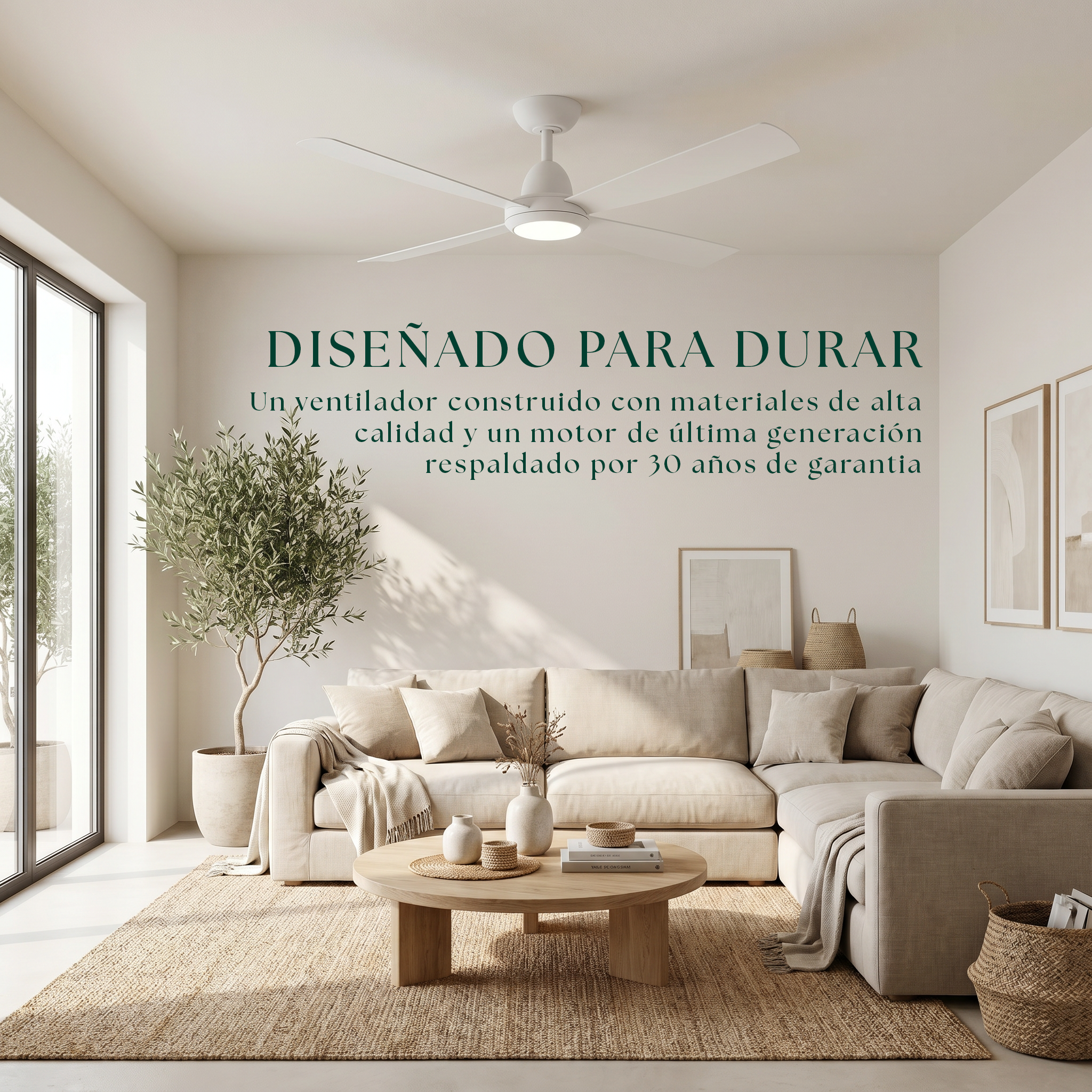 Saona Deckenventilator, 122 cm (für Räume von 7 bis 20 m²) – 4 Flügel aus ABS