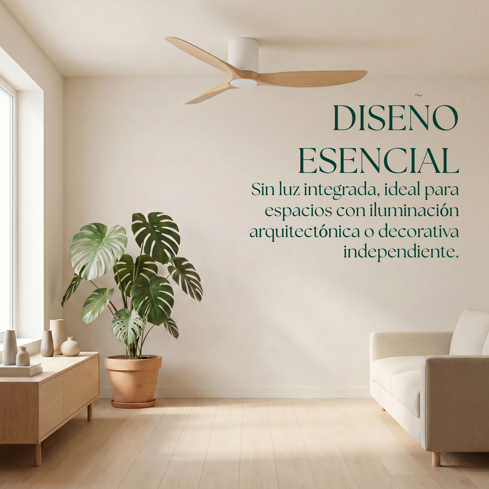Golfet Deckenventilator, 132 cm, für Räume von 10–20 m², 3 Flügel aus ABS