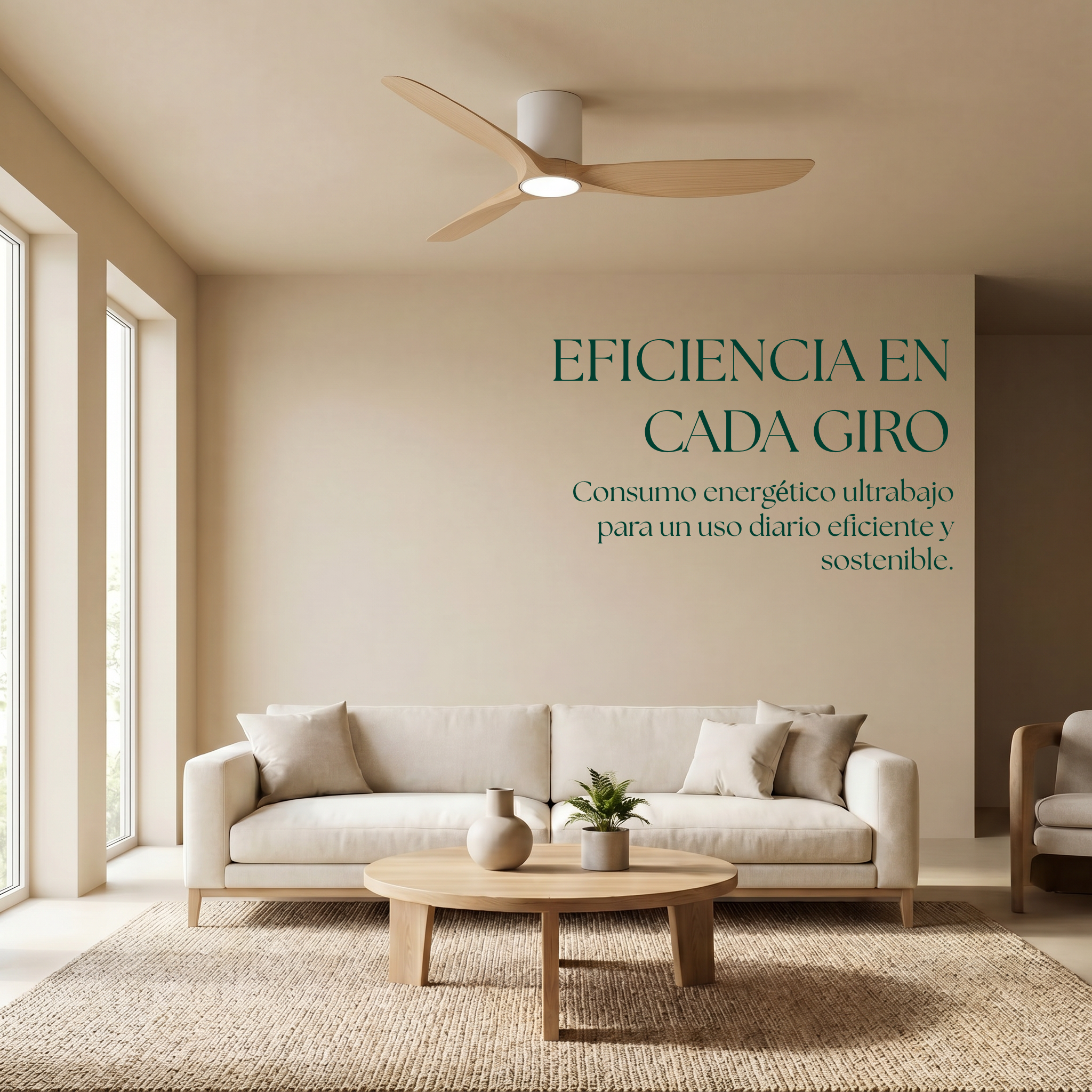 Golfet Deckenventilator, 132 cm, für Räume von 10–20 m², 3 Flügel aus ABS