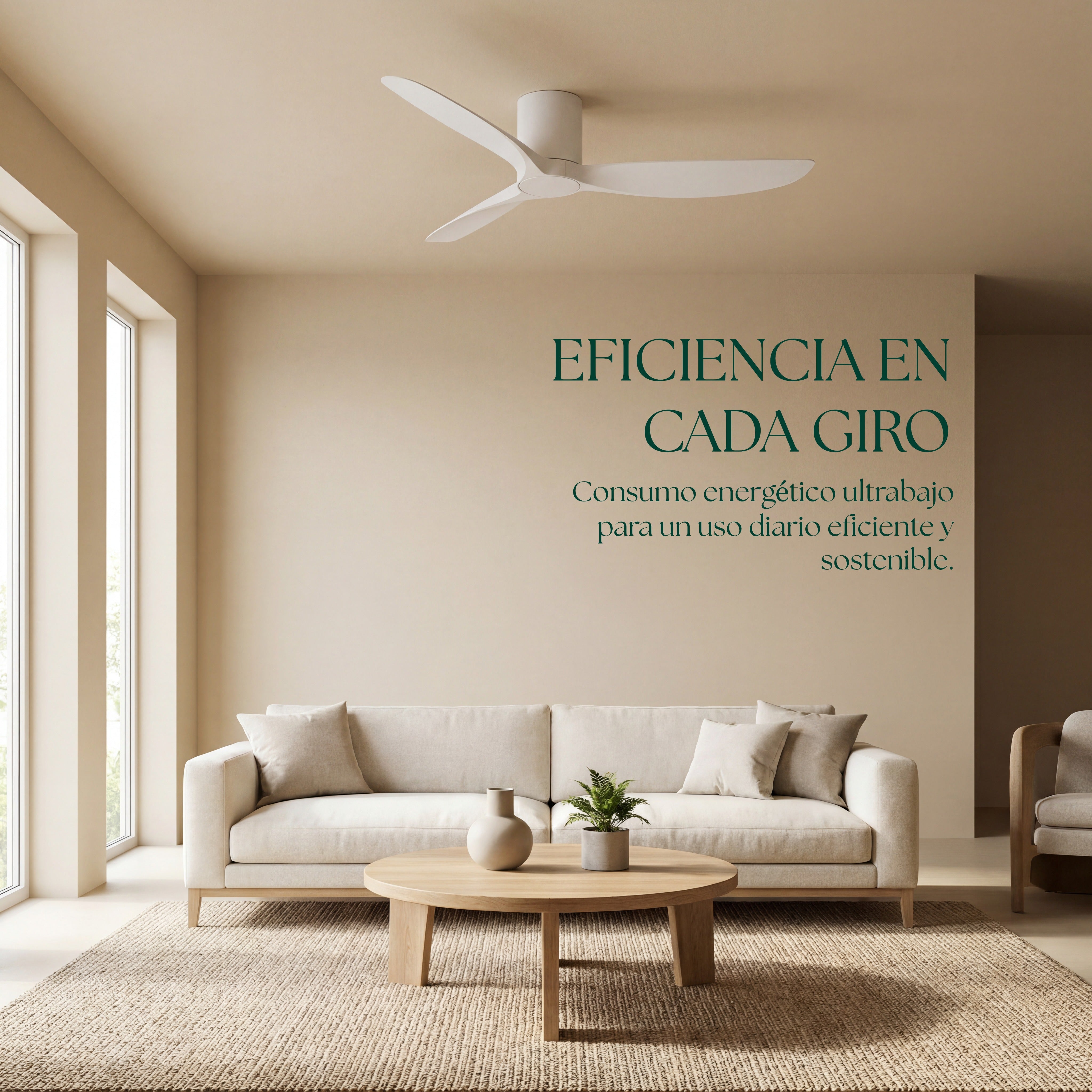Golfet Deckenventilator, 132 cm, für Räume von 10–20 m², 3 Flügel aus ABS
