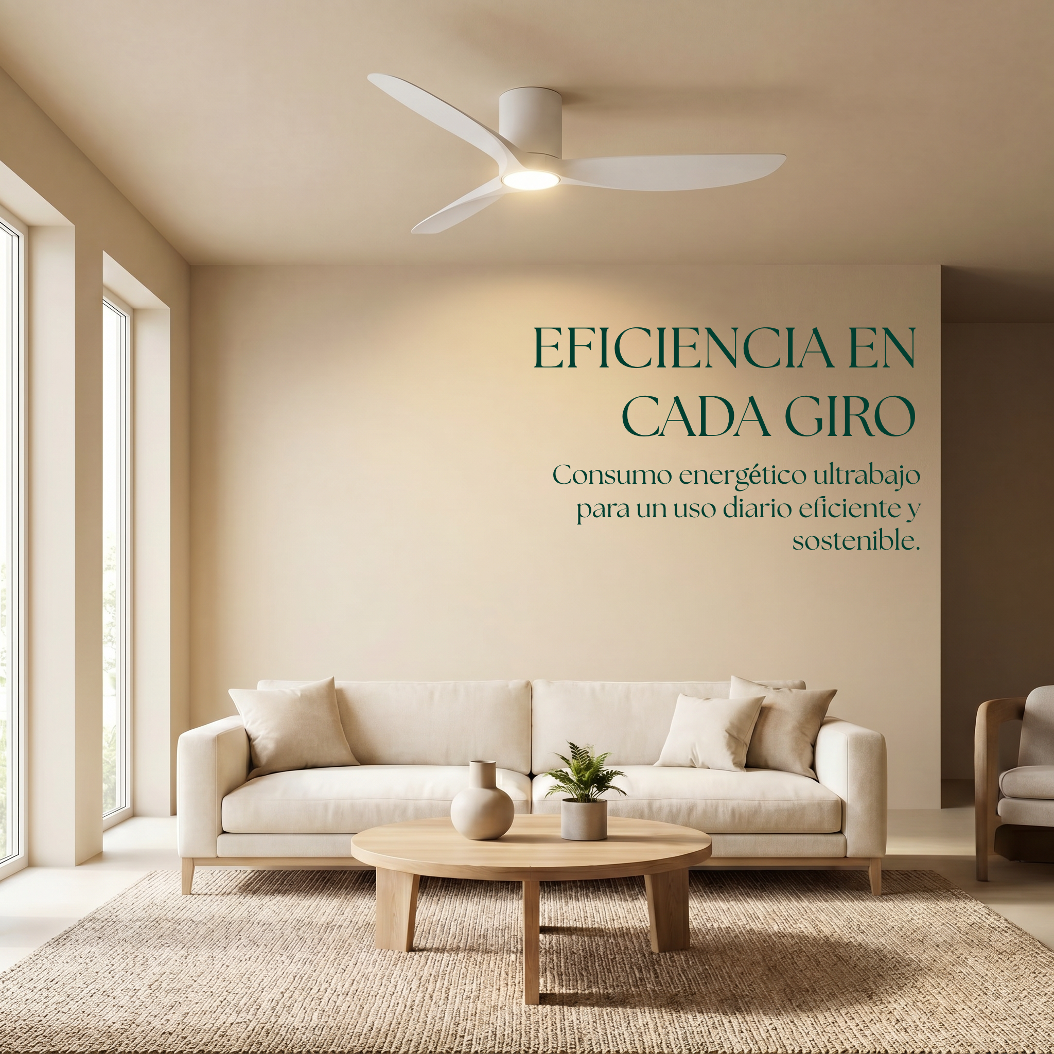 Golfet Deckenventilator, 132 cm, für Räume von 10–20 m², 3 Flügel aus ABS