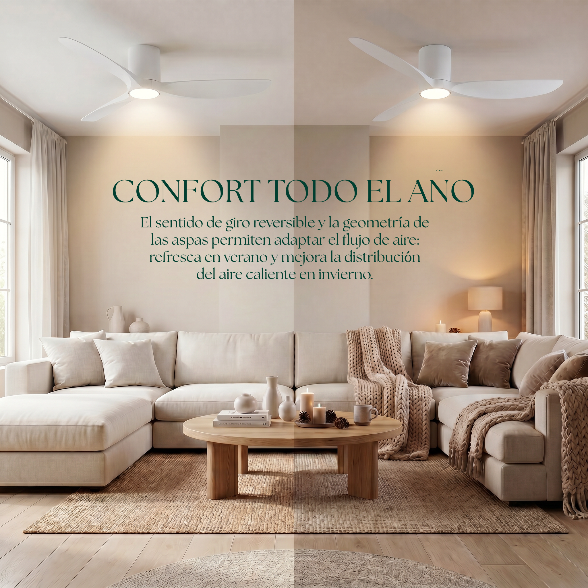 Golfet Deckenventilator, 132 cm, für Räume von 10–20 m², 3 Flügel aus ABS