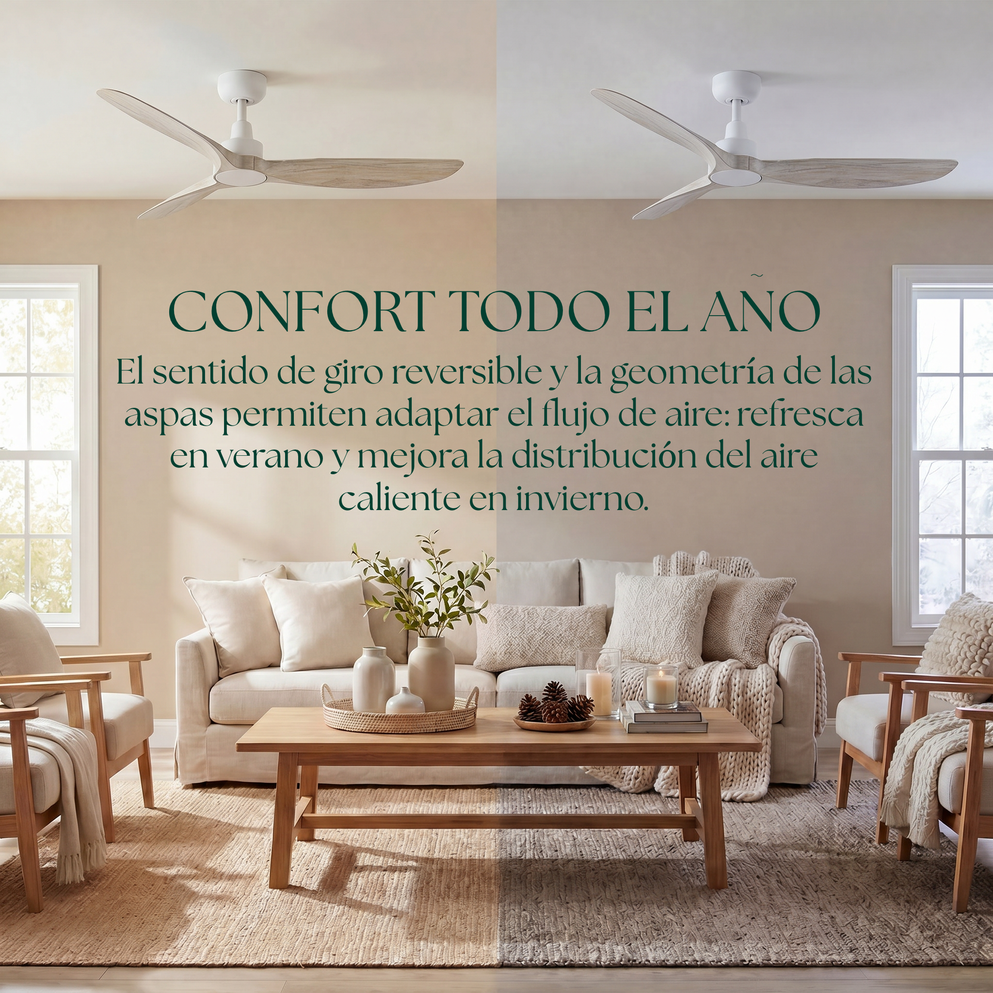 Marea Deckenventilator, 132 cm (für Räume von 10 bis 25 m²) – 3 Flügel aus ABS
