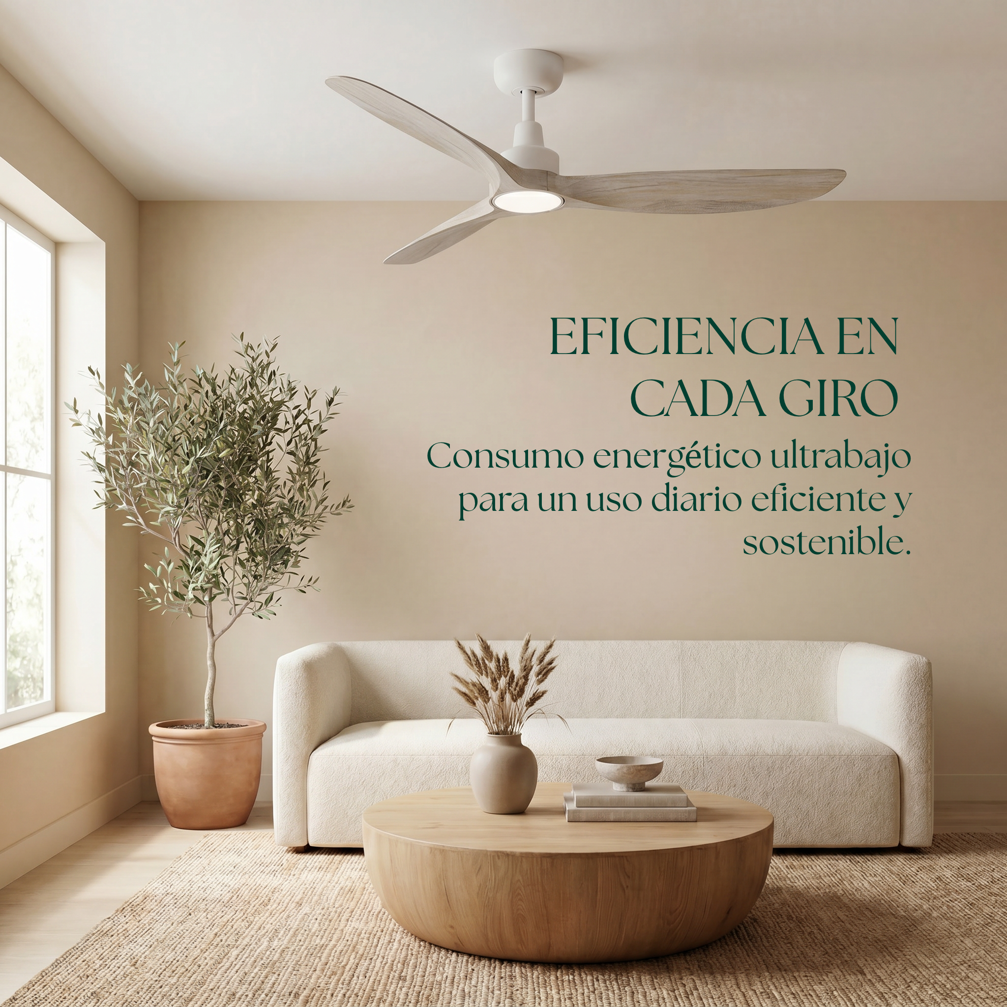 Marea Deckenventilator, 132 cm (für Räume von 10 bis 25 m²) – 3 Flügel aus ABS