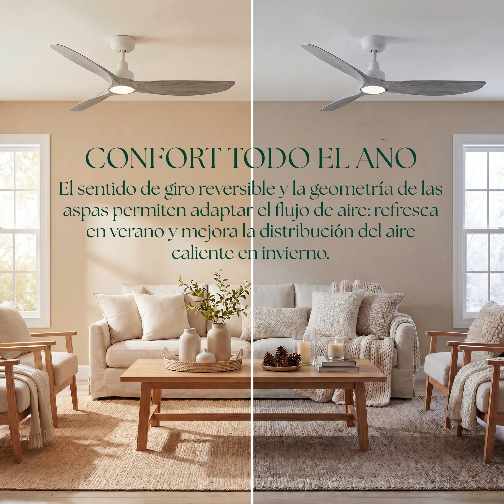 Marea Deckenventilator, 132 cm (für Räume von 10 bis 25 m²) – 3 Flügel aus ABS
