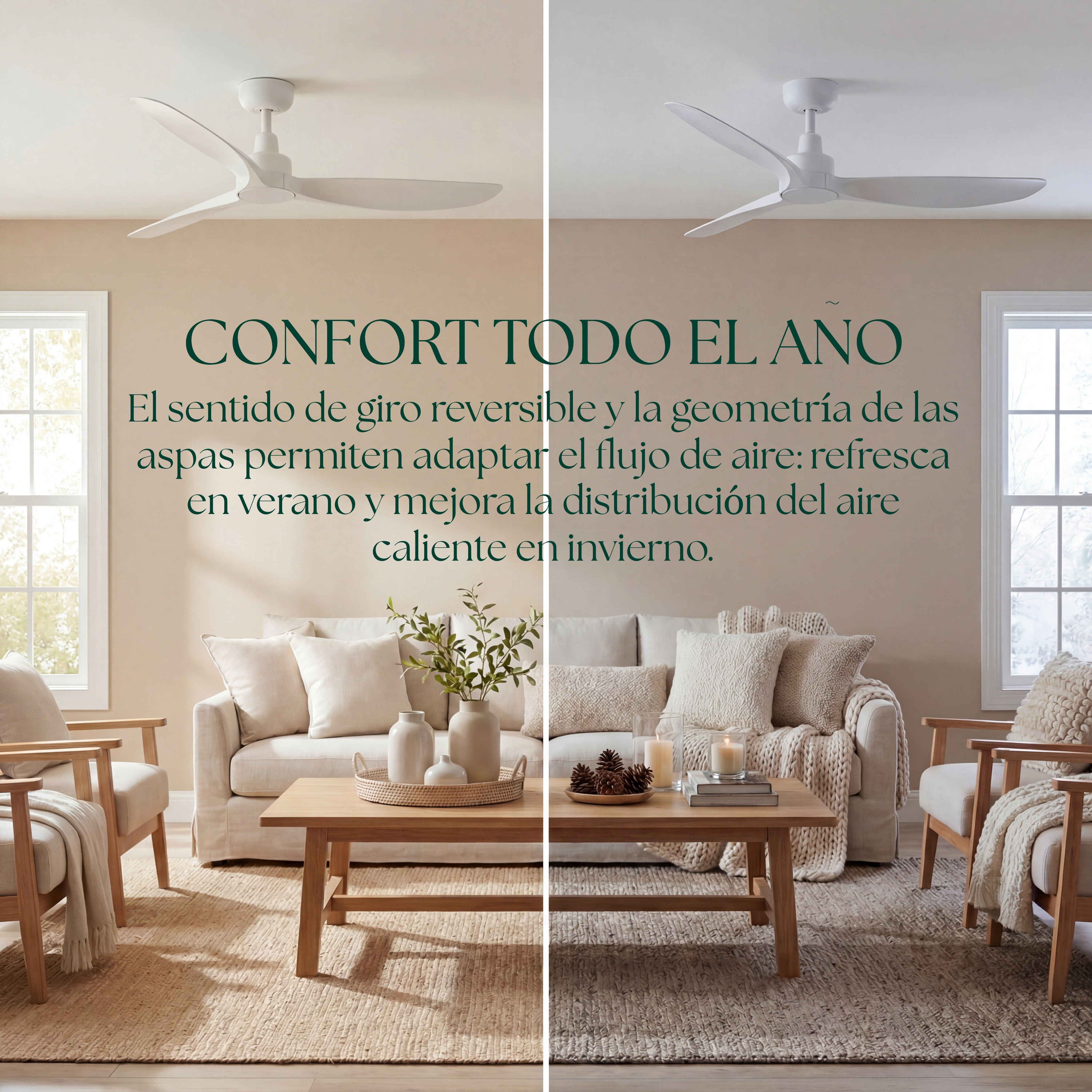 Marea Deckenventilator, 132 cm (für Räume von 10 bis 25 m²) – 3 Flügel aus ABS