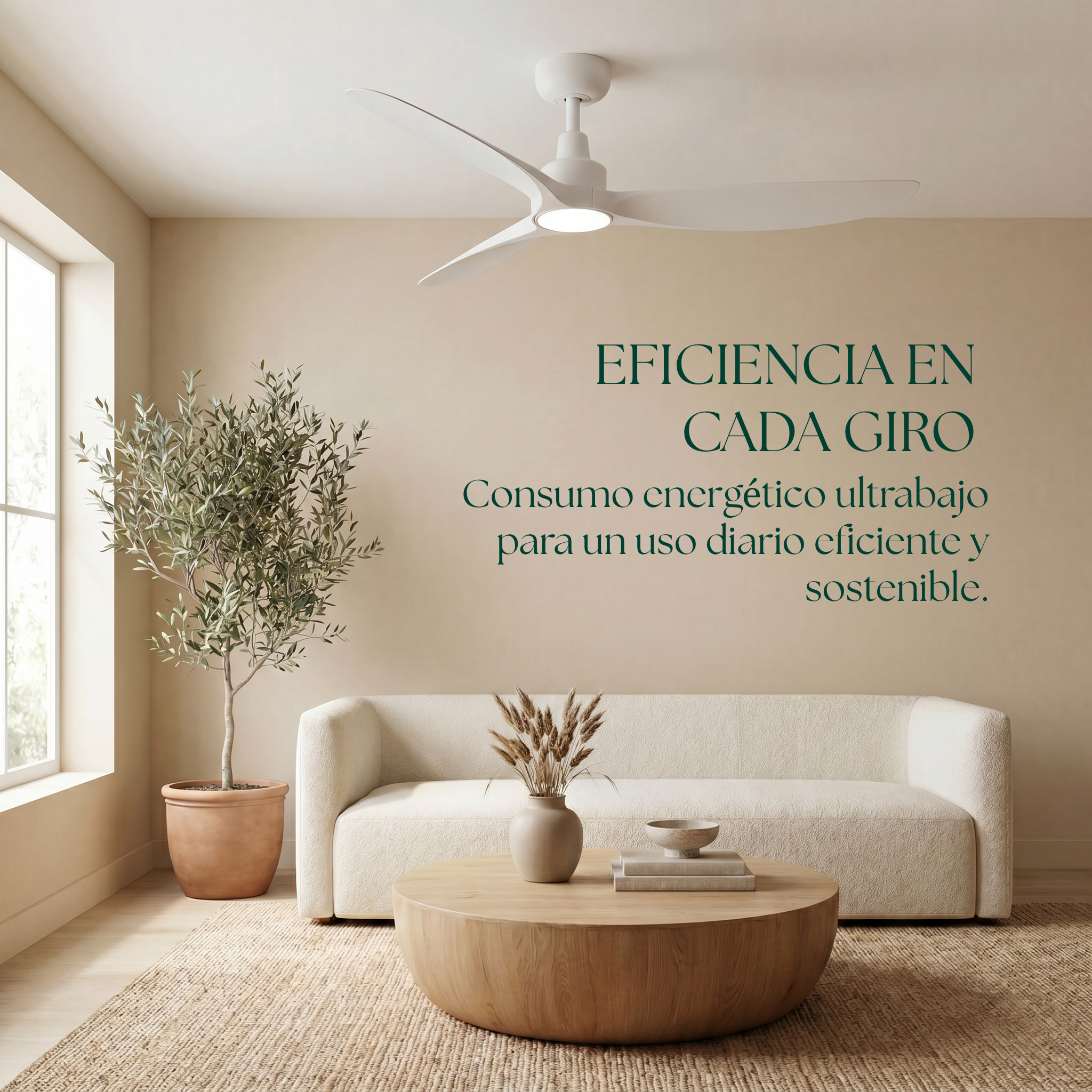 Marea Deckenventilator, 132 cm (für Räume von 10 bis 25 m²) – 3 Flügel aus ABS