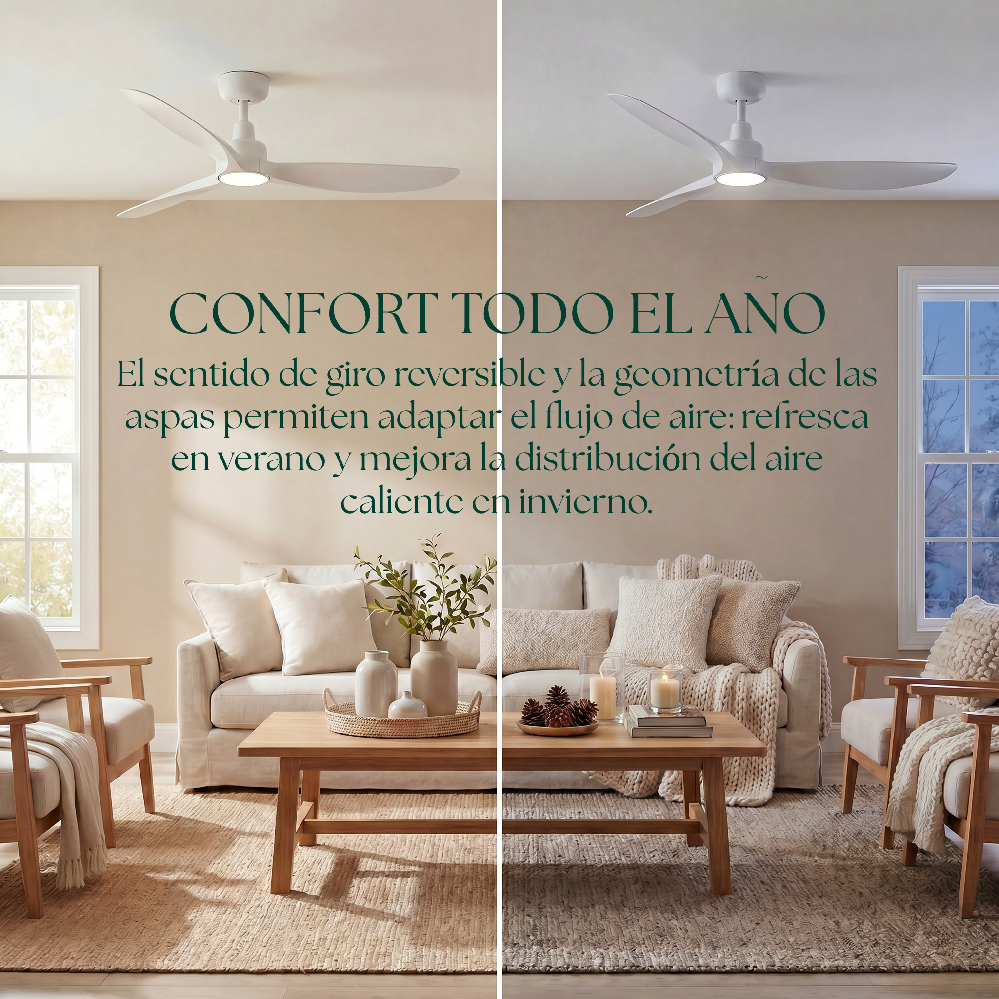 Marea Deckenventilator, 132 cm (für Räume von 10 bis 25 m²) – 3 Flügel aus ABS