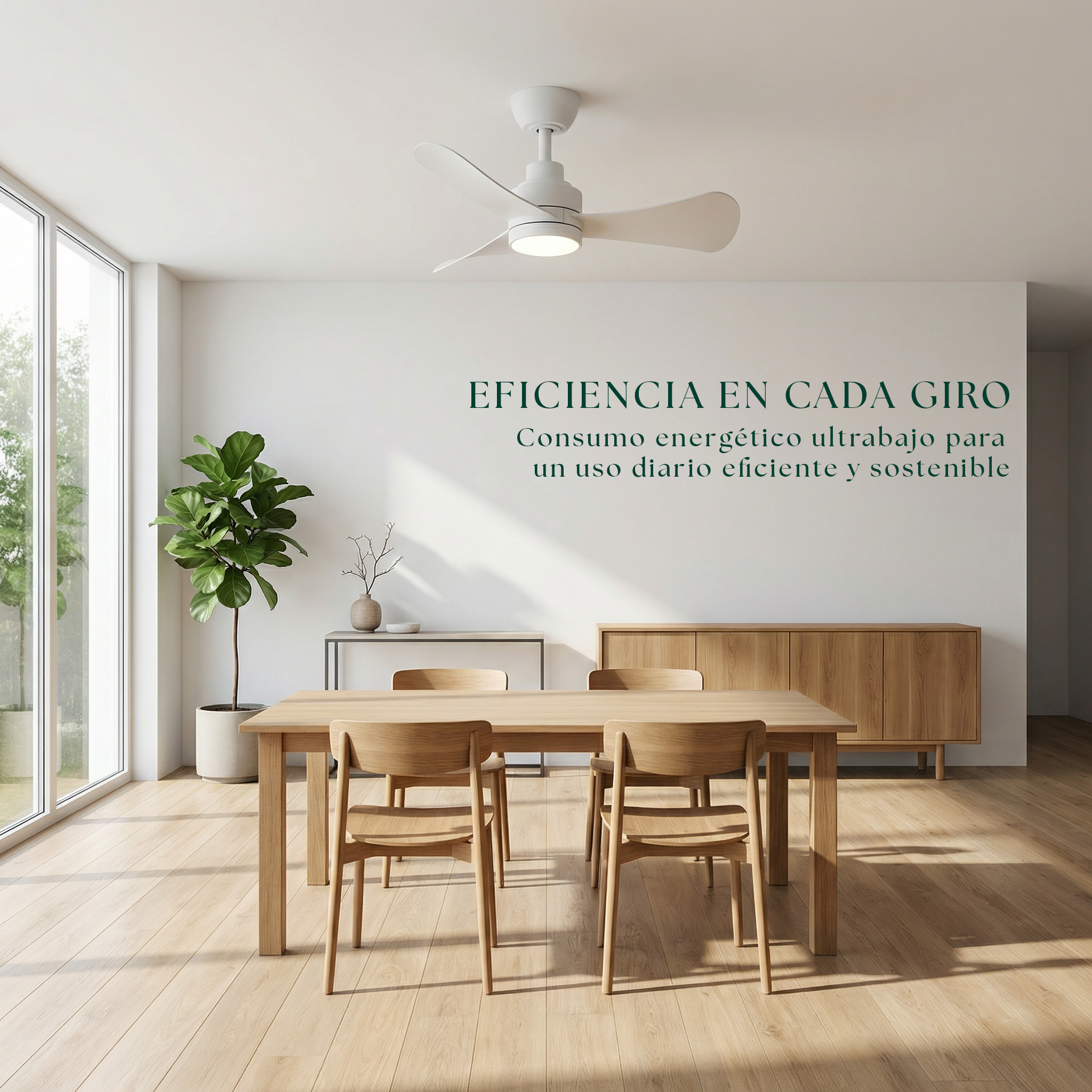 Turqueta Deckenventilator, 83 cm (für Räume bis 8 m²) – 3 Flügel aus ABS mit LED-Beleuchtung, kompaktes Design