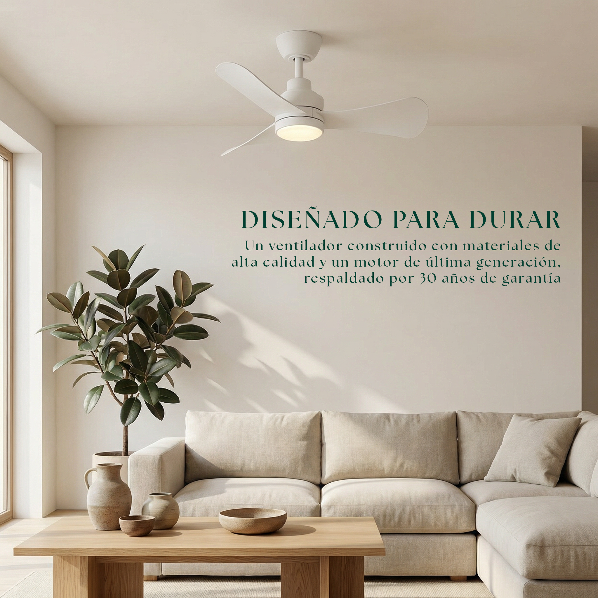 Turqueta Deckenventilator, 83 cm (für Räume bis 8 m²) – 3 Flügel aus ABS mit LED-Beleuchtung, kompaktes Design