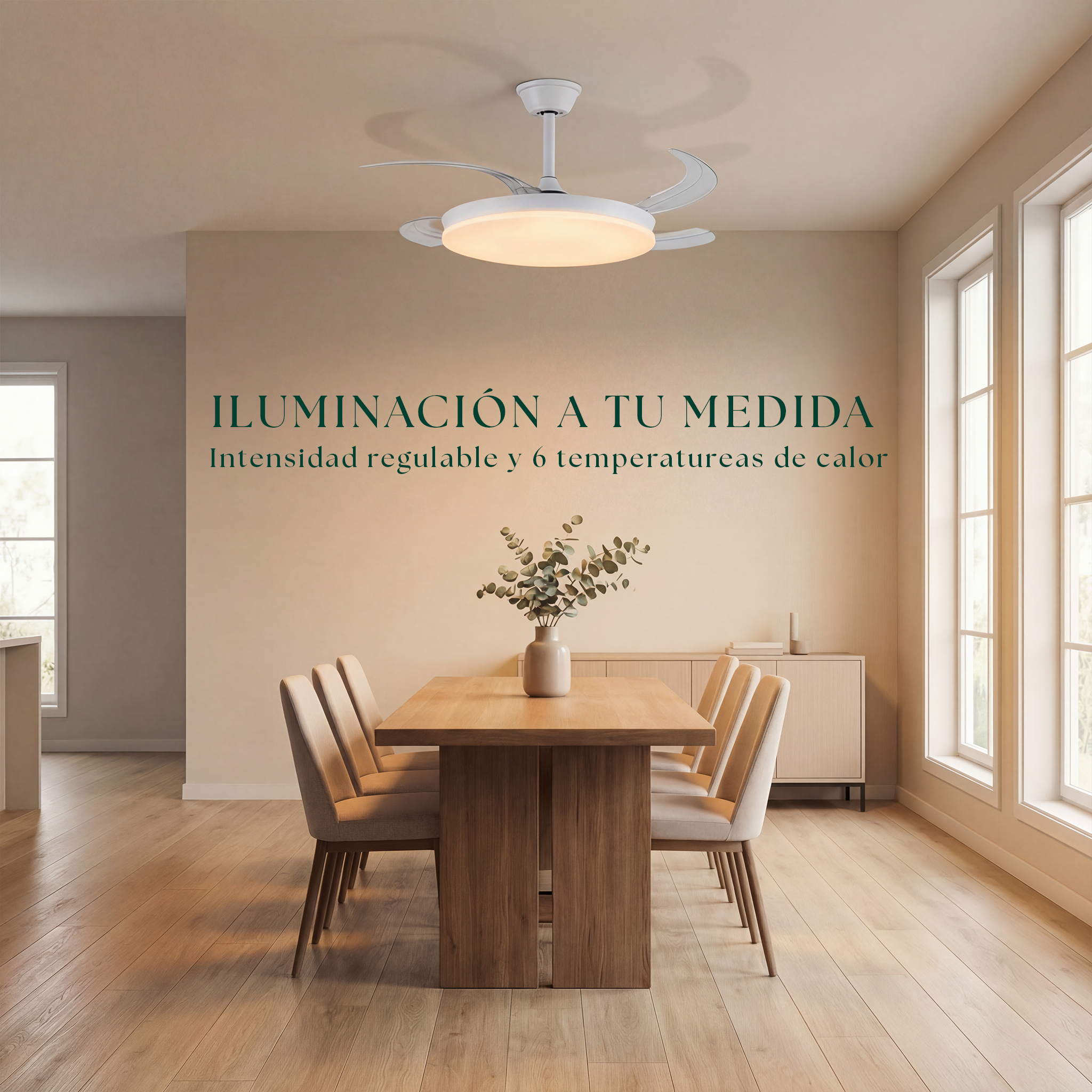 Milos Deckenventilator, 55 cm (für Räume von 6 bis 15 m²) – kompaktes Design mit LED-Beleuchtung