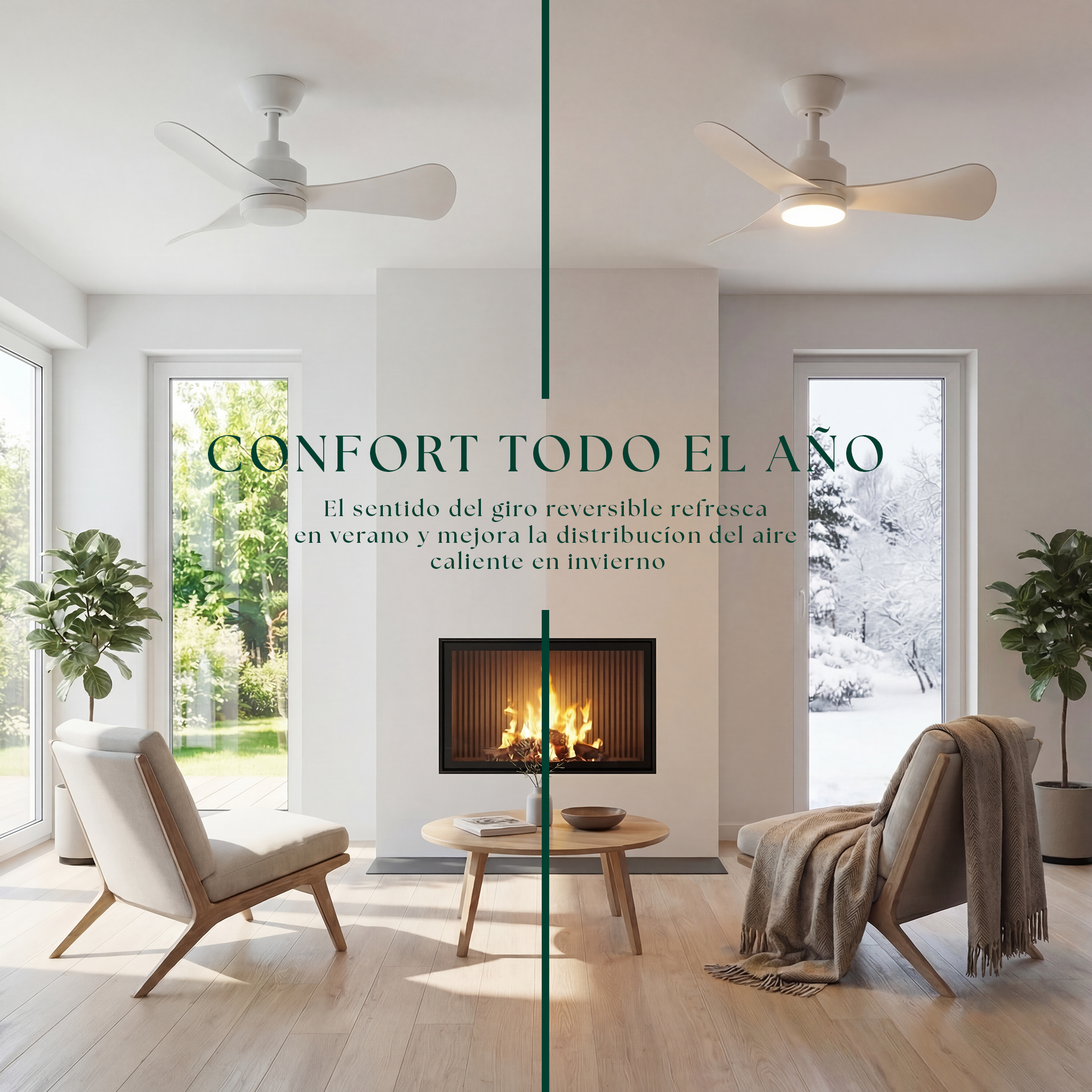 Turqueta Deckenventilator, 83 cm (für Räume bis 8 m²) – 3 Flügel aus ABS mit LED-Beleuchtung, kompaktes Design